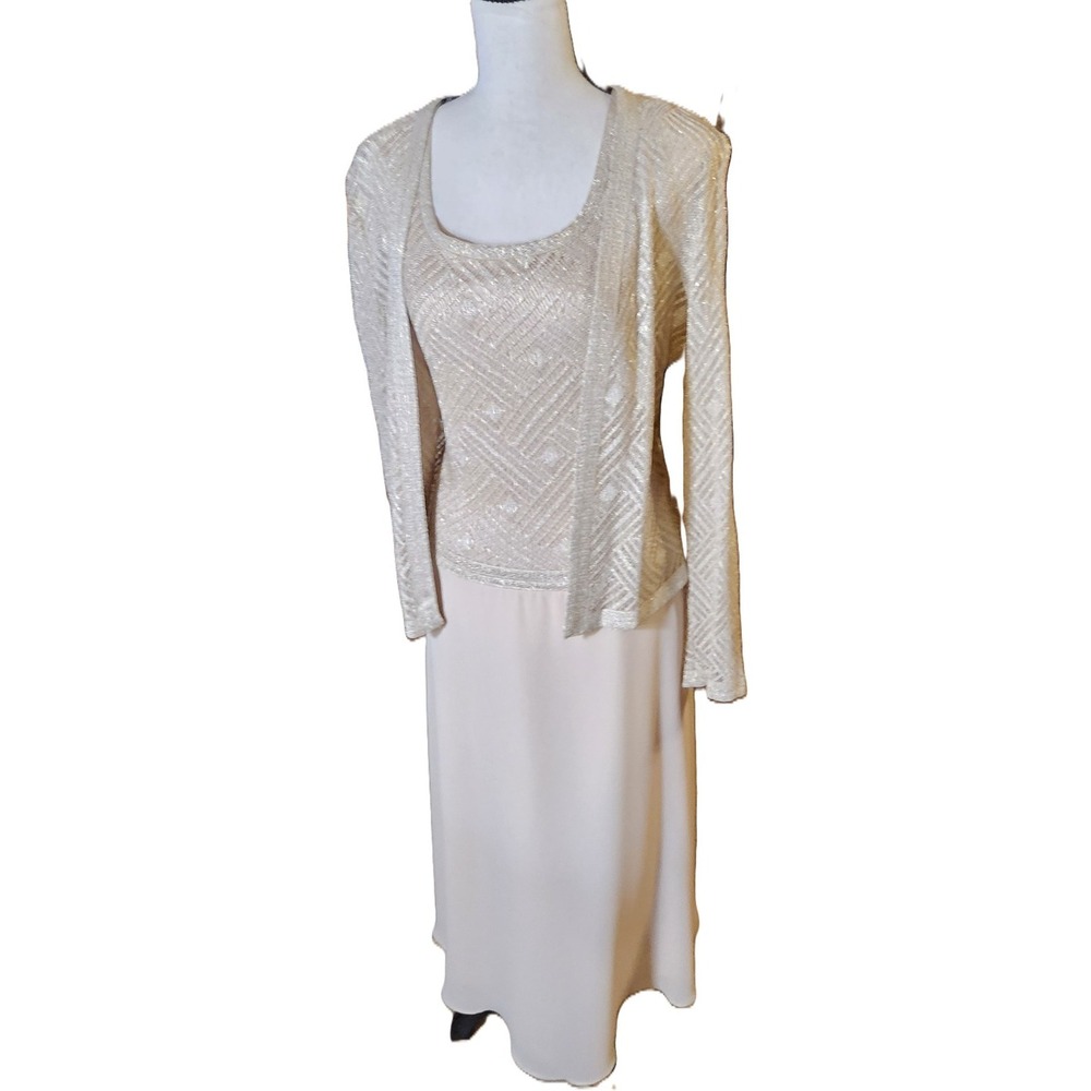 Nah Nah Collection Womens Gold Dress Lace Jacket Set 10 Mother of the Bride Maxi